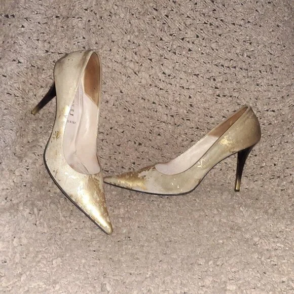 LORIBLU-Burn-Out Gold Nubuck/Leather-Distressed-Ombre Stiletto-Sz 39.5-Excellent - Picture 1 of 7